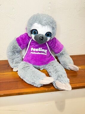 Plush Gray Sloth with Purple Hoodie - Feeling Philosophical Design